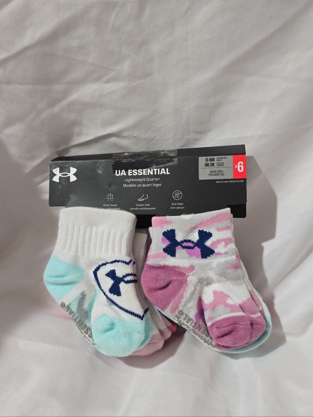 NWT Under Armour Essentials Infant 0-6M Lightweight Quarter Gripper Sole Socks